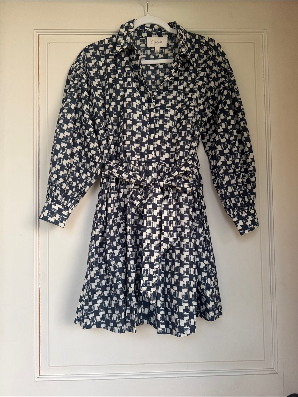 Cleobella Collette Long Sleeve Organic Cotton Tie Waist Mini Shirtdress Size XS